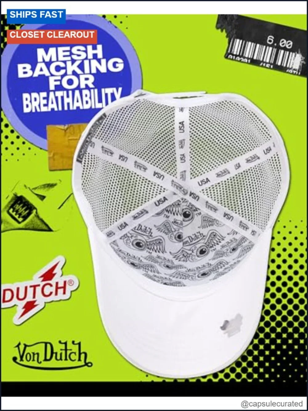 Von Dutch Style Unisex Trucker Hat with Mesh Back and Snapback Closure